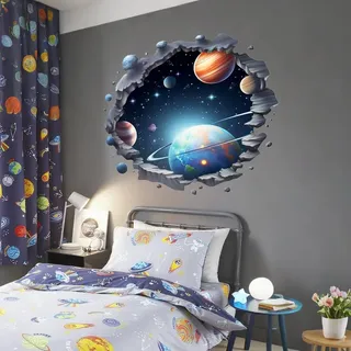 Wandtattoo Weltraum, Wandtattoo Schlafzimmer, Wandaufkleber für Kinderzimmer Junge Jugendzimmer, Galaxie-Tapete, Personalisierte Wand- und Türdekorationen, selbstklebend, wasserfest, 3D Kosmos Thema