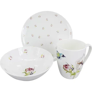 Luna Poetica Porzellan Frühstücksset (Teller, Schüssel, Becher) - Weiß, Grün