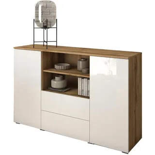 INOSIGN Sideboard INOSIGN "PARIS", weiß (eichefarbe votan, weiß hochglanz), B:140cm H:88,5cm T:39,5cm, Sideboards, Sideboard, Moderne 140cm breite grifflose Kommode, vielseitig einsetzbar