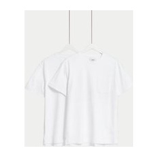 Mens M&S Collection 2pk Pure Cotton Crew Neck T-Shirts - White, White - L-REG