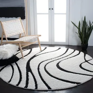 Safavieh Zottelig Teppich für Wohnzimmer, Esszimmer, Schlafzimmer - Florida Shag Collection, Hoher Flor, Creme und Schwarz, 200 x 200 cm