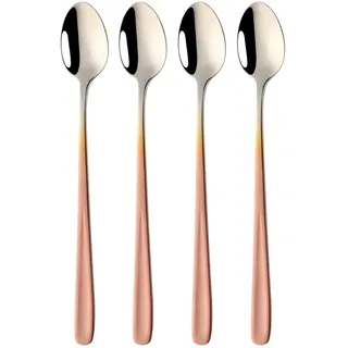 BISDARUN 18/10 Edelstahl Latte Löffel Gradienten RoseGold EIS Teelöffel, 4 Stück Lange Griff Eisbecher Löffel für heiße Schokolade heißes Getränk, Spülmaschine sicher