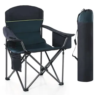 HIGH POINT SPORTS Campingstuhl Faltbar Angelstuhl Gepolstert mit Getränkehaltern Klappstuhl mit Armlehnen bis 200kg Outdoorstuhl, Grün