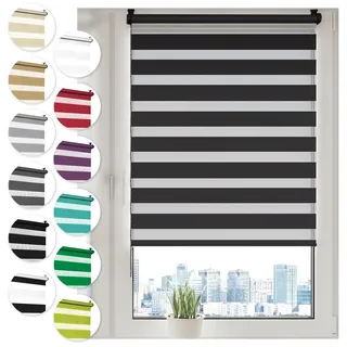 Sonello Doppelrollo Klemmfix ohne Bohren 50 cm x 130cm Schwarz Fensterrollo | Fenster Rollos Für Innen, Klemmrollo, Sonnenschutzrollo, Duo Rollo für Fenster & Tür, Zebrarollo, Tag und Nacht Rollo