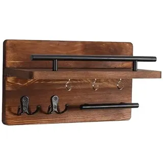 Mgoodoo Schlüsselbrett Schlüsselhalter Schlüsselhaken,Schlüsselbrett mit Ablage Holz mit Ablage Wandmontage Schlüsselaufhänger Rustic Schlüsselablage für Schlüssel Aufbewahrung Heimdekoration (Braun)