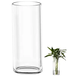 TSKDKIT Glas Blumenvase Modern Zylinder Vase, Handgemacht Kristall Vasen 40cm Hoch, Kerzenhalter Glas Blumenblume Pflanzenbehälter für Home Office Dekor, Tischdeko, Geburtstagsgeschenk