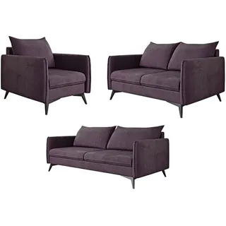 S-Style Möbel Sitzgarnitur 3+2+1 Pulse Lila Luxusmikrofaser , Textil , Echtholz,Buche, Birke , Füllung: Polyetherschaumkern,Polyetherschaumkern , 199x86x91 cm , Blauer Engel, FSC Mix, Oeko-Tex®, Hergestellt in Europa , Wohnzimmer, Sofas & Couches, Sitzgarnituren