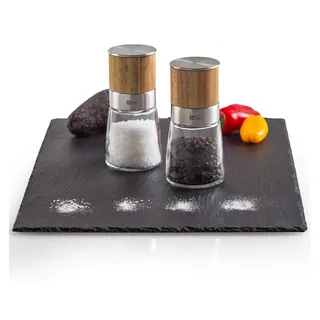AdHoc Geschenk Set Salzmühle & Pfeffermühle Akasia MP99, Meersalz, schwarzer Pfeffer inklusive, Glas | Edelstahl | Holz
