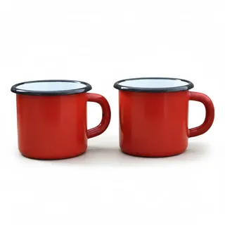 Madacha 2 x rote Emaille-Becher aus Metall, 250 ml
