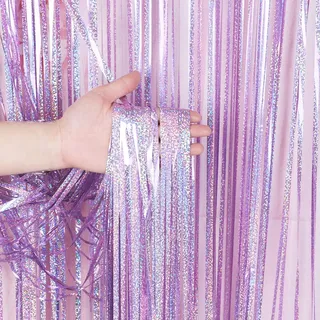 2 Stück Glitzer Vorhang Deko, Metallische Lametta Vorhänge Rosa Folien Fransenvorhang Lametta Vorhang Schimmer für Hochzeit, Verlobung, Geburtstag, Bachelorette, Party, Bühnendekoration (1X2M)