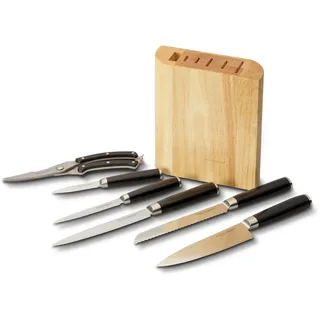 Echtwerk EW-MB-0385 Damastmesser Set, 7-TLG Messerset inkl. Geflügelschere, Extrem scharfe Messer mit typischer Maserung, Stahl, Silber,schwarz