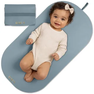 Wickelunterlage für unterwegs Baby Wickelmatte wasserdicht & abwaschbar faltbare Reise Wickelauflage aus veganem Leder Wickeltischauflage kompakt für Wickeltasche hygienisch Neugeborene (Blau)