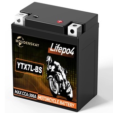MOUDENSKAY Lithium Motorrad Batterie 12V Lithium Powersports Batterie mit BMS (YTX7L-BS 12.8V 3Ah 300A) LiFePO4 Motorrad Batterie Starterbatterien für Motorräder, ATV, UTV, Wasserfahrzeuge, etc