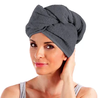 Erwin Müller Turban, Haarturban mit Knopf anthrazit Größe 28x70 cm - auch als Kinderturban geeignet 100% Baumwolle, saugstark, Stabiler Halt - (weitere Farben)