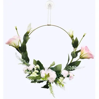 DEKOKRANZ Auto-SCHMUCK® Türkranz Fensterdeko Wanddeko Wandschmuck Türschmuck Metallring Ganzjährig (4 rosa)