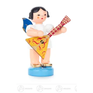 Engel mit Balalaika stehend, blaue Flügel h=ca 5,5 cm Erzgebirge Weihnachtsfigur