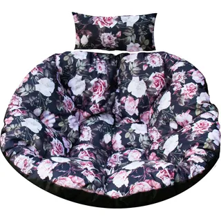 Hängesessel Kissen, Polster für Polyrattan / Rattan Hängeschaukel, Rund Hängekorb kissen, Rückenkissen - 100 cm – schwarz mit Rosen - Schwarz, Rosa