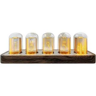 Lonyiabbi Nixie Röhrenuhr, elektronisch, LED-Leuchten, Mulation, Retro, moderner Holzwecker, USB-betrieben, Heimdekoration, Geschenk