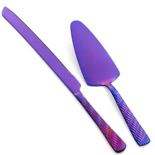 FULLYWARE Lila Hochzeitstortenmesser und -servierset, Edelstahl Tortenmesser-Set, Tortenschneider und Kuchenservierer für Hochzeit, Geburtstag, Party