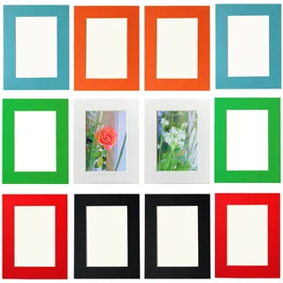 YIYINOE 12er-Set Papp Bilderrahmen 15x10 cm (6x4 Zoll) – Inklusive Acrylkleber & Kunststoff-Schutzfolie – Leicht & Umweltfreundlich – Farbmix: Weiß, Schwarz, Blau, Grün, Orange, Rot