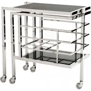Casa Padrino Luxus Bar Trolley Servierwagen aus Edelstahl und Glas 77 x 42 x H. 77 cm - Luxus Hotel & Restaurant Einrichtung Möbel - Silber