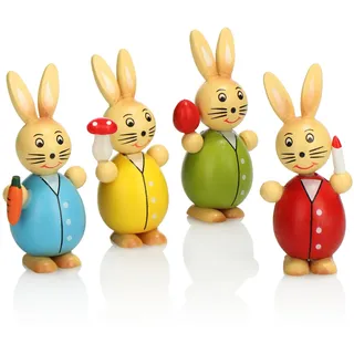 com-four® 4X Deko-Osterhase aus Holz - 8cm - Aufsteller zum Frühling und zur Osterdekoration - Holz-Hase in bunten Farben - Holzfiguren für Ostern (4X Hase bunt)