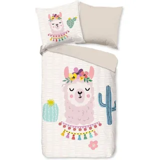Famanu Bettwäsche Lama-Alpaka-Motiv 135x200 cm - Beige, Wendbar - Beige