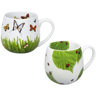 Könitz Porzellan Kaffee Becher Set 2 teilig „Frühlingswiese und Marienkäfer schönes Kuschelbecher Kaffee Tassen Set, ideal auch als Tee Tasse oder Kakao Tasse, prima Geschenkidee, Mindestbestellwert