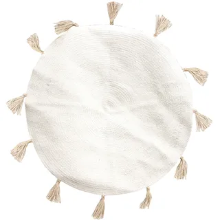 HOME DECO FACTORY Teppich Rund mit Bommel, Baumwolle/Polyester/Jute, 90cm x 90cm x 0.5cm, Beige