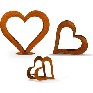 Herz aus Metall, Holz Regal, Rost, Edelrost, Holzregal Garten, Terrasse - Deko - SET S+M + Gratis Herz XS