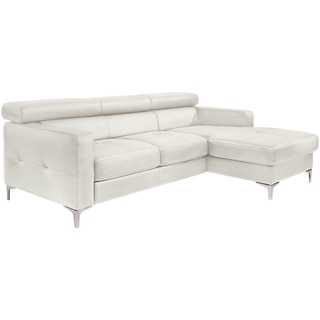 Mivano Ecksofa Sammy, Schlafsofa in Lederimitat mit Bettkasten und Kopfteilverstellung, 227 x 74 x 187, Kunstleder, weiß