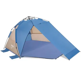 Bestway Strandmuschel Beach Dome, 234 x 240 x 125 cm, 4 Personen, SwiftClick-System, UPF 80 Sonnenschutz, Reißverschluss-Eingang, Netz-Seitenfenster, Sandtaschen, Tasche, PA-beschichtetes Polyester