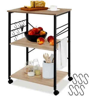 Industrieller Servierwagen mit Rollen, Kücheninsel, Küchenregal mit 3 Ablagen, Küchenschrank, Gewürzorganizer, Möbel für die Küche, 65,5 x 45,5 x 88,5 cm, Küchenwagen - Helles Holz im Industrie-Stil, Eiche Sonoma - Beige, Braun