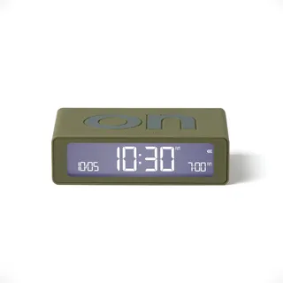 Lexon Flip Mini Reisewecker, digitaler LED-Wecker mit On/Off-Funktion, Einstellbarer Helligkeit, wiederaufladbar und berührungsempfindlich, ideal als Nachttisch-Wecker - Khaki