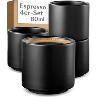 Cosumy 4er Set Espressotassen Schwarz 80ml – Espressobecher – Mokkatassen