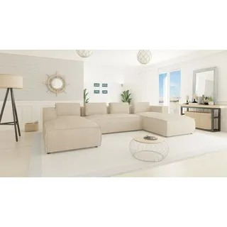 s-style möbel - Modernes Wohnlandschaft aus Beige Cord mit weichem Sitz, B/T/H: 327 cm / 176 cm / 64 cm - Beige