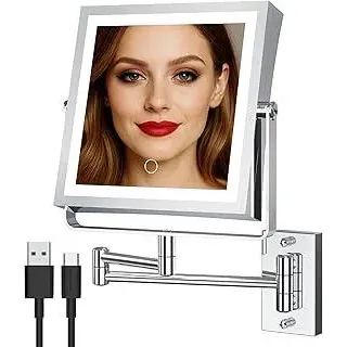 WZRUA 4000mAh Wiederaufladbar Kosmetikspiegel mit Beleuchtung Wandmontage, 1X/10X Schminkspiegel mit Vergrößerung, Dimmbar Rasierspiegel 3 Farben, 360° Drehbar Schminkspiegel für Badezimmer (Silber)