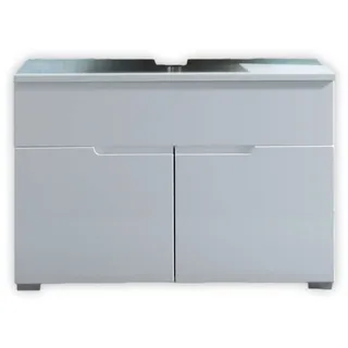 Stella Trading SPICE Badezimmer Waschbeckenunterschrank in Weiß Hochglanz - Bad Unterschrank mit viel Stauraum - 80 x 54 x 46 cm (B/H/T)