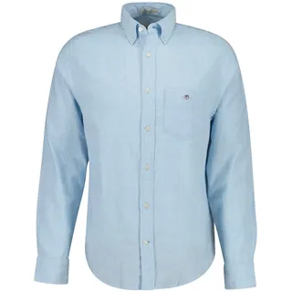 Langarmhemd GANT "Hemd REGULAR COTTON LINEN SHIRT 1er Pack", Herren, Gr. M, N-Gr, blau (hellblau), Obermaterial: 55% Leinen LI. 45% Baumwolle CO., Hemden Langarmhemd