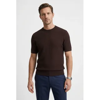 BOSS Kurzarmpullover "Nilton" Premium Menswear Business-Casual-Look, Strukturstrick-Material, schwarz braun207