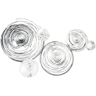 Gilde Casablanca Metallbilder Wanddeko Bilder Metall – moderne Wanddekoration Wohnzimmer – Wandbild 3D Metallbild Wand Deko Kreise runde Wall Decoration 56 x 94 cm Farbe: Weiß Silber