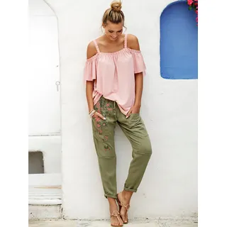 Carmenbluse INSPIRATIONEN, Damen, Gr. 42, rosa (rosé), 100% Viskose, unifarben, Blusen Carmenbluse