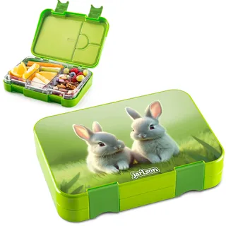 Jarlson® Brotdose Kinder mit Fächern - TONI Lunchbox - Bento Box auslaufsicher – Jausenbox für Kindergarten und Schule - Mädchen und Jungen | Vesperbox | Snackbox (KANINCHEN)