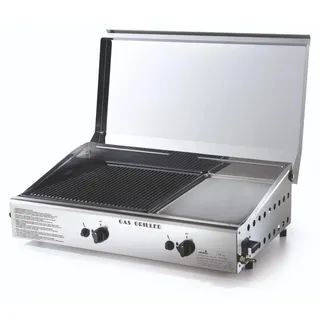Ompagrill Gas-Kochplatte Plancha Double 4070/Cover/M mit doppeltem Gusseisen- und Edelstahlrost