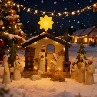 YIK TUNG Krippenfiguren Set mit Beleuchtung, 13-teilig, Weihnachten | 13 Figuren mit LED-Licht. Stimmungsvolle Weihnachtsdeko für drinnen. Ideal für Krippe und Fensterbank