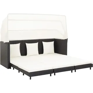 Ausziehbares 3-Sitzer-Schlafsofa mit Dach Poly Rattan Schwarz - Schwarz