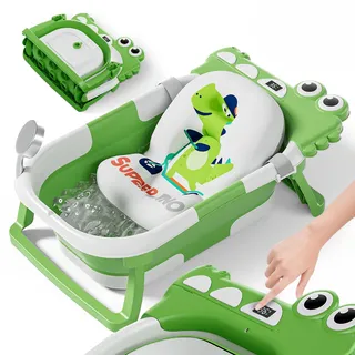 SUPERBE BEBE Faltbar Baby Badewanne Mit Rutschfestem Badekissen - Babywanne XXL Mit Baby Badewannensitz & Badethermometer - Von Der Geburt Bis 3 Jahre - Baby Bathtub - Geburtsgeschenke Für Mädchen & Jungen