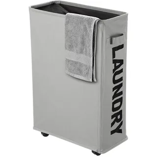 IHOMAGIC Wäschesammler mit Rollen, Wäschekorb Schmal für kleine Nischen - Faltbarer Wäschetonne mit Griff, Rechteckiger Platzsparender Wäschebox 600D Stoff für Bad Wäscheraum 39X18,5X58cm, Hellgrau