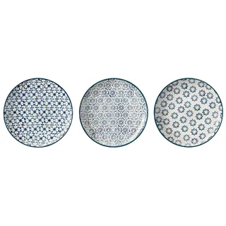 Bloomingville Teller klein Kristina Retro Kuchenteller kleine Frühstücksteller Brotteller rund ø 16 cm, blau, Keramik, 3er Set