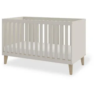 Pinolino Gitterbett , Weiß, Eichefarben , Holz, Holzwerkstoff , Eiche , massiv , 77x84x145 cm , FSC Mix , zum Juniorbett umbaubar, höhenverstellbar, zum Sitzsofa umbaubar, Lattenrost inklusive, Schlupfsprossen , Babymöbel & Kindermöbel, Babyzimmer, Babybetten